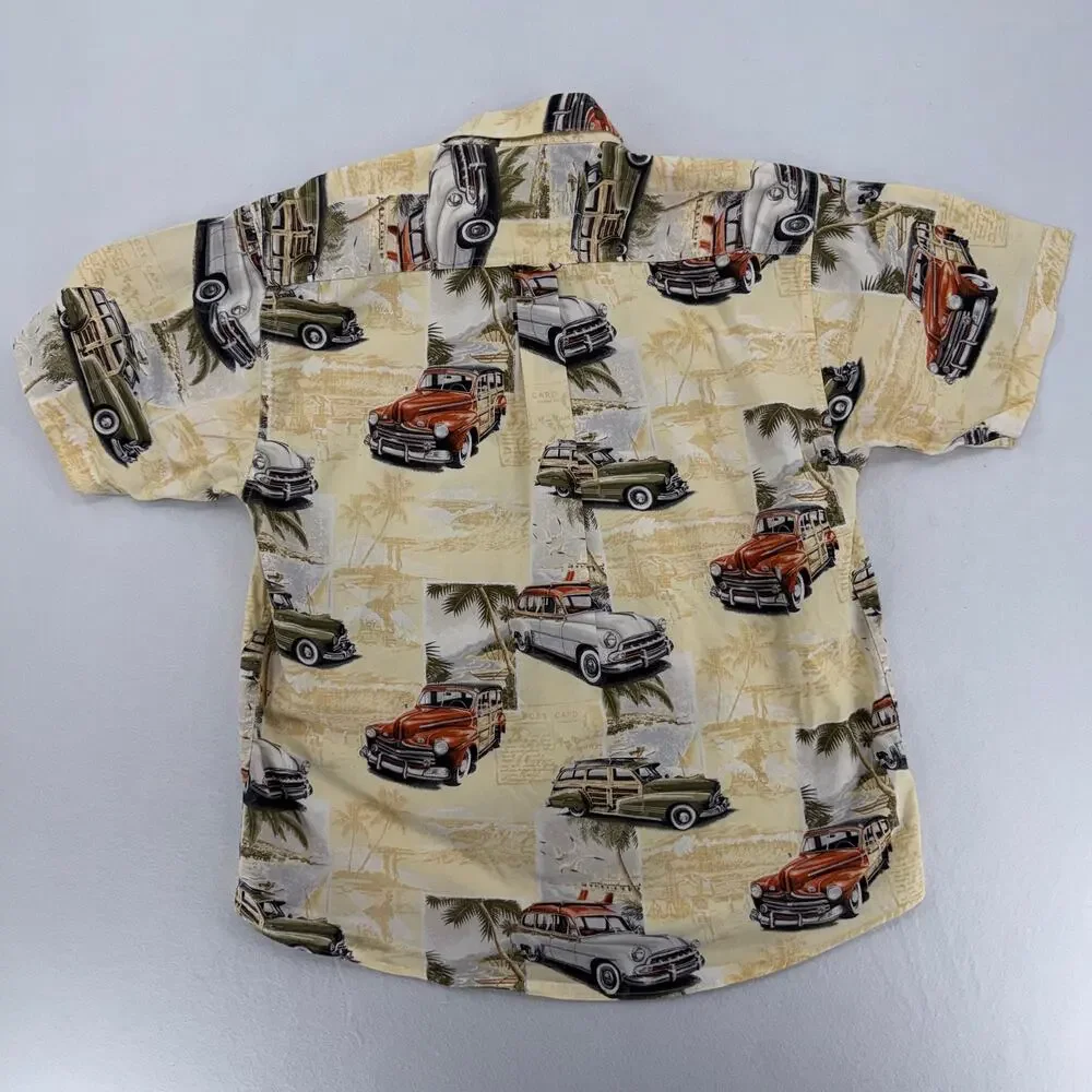 Clearwater Outfitters Men's Classic Cars Woody Wagon Tropical Hawaiian Shirt L